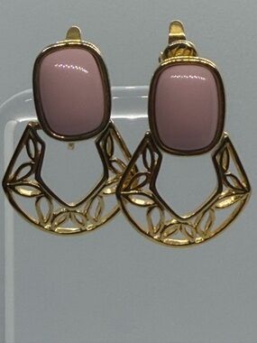 Trifari Pink Clip-On Earrings Gold Tone Vintage Signed